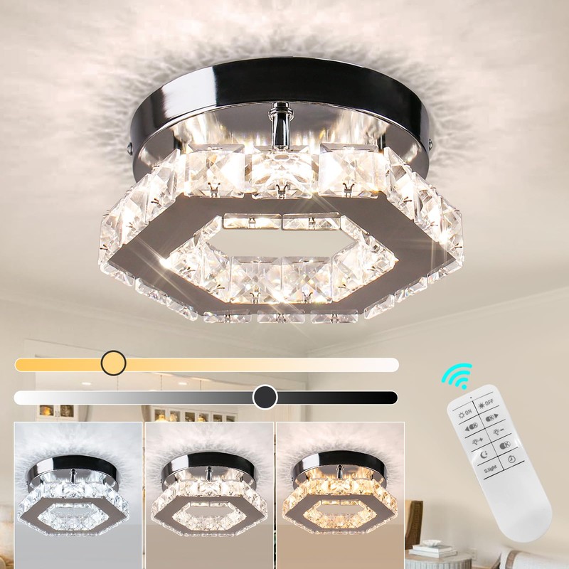 Cainjiazh Dimmable Crystal Chandelier Mini LED Flush Mount Ceiling Light