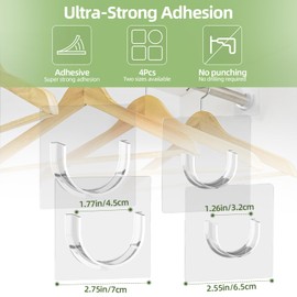 PANKQQ 4 Pack Shower Curtain Rod Holder for Wall, Shower Rod Holder with Strong Adhesive, Tension Curtain Rod Bracket No Drilling (Rod Not Included)