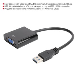 EBTOOLS Adaptador de USB a VGA, Convertidor de Audio Y Video de USB 3.0 a VGA de 1920x1080 5.0Gbps, Plug and Play, Compatible con 7/8/10