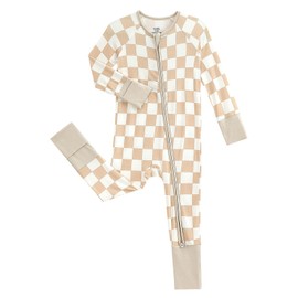 SUZEL Baby Viscose from Bamboo Pajamas - Infant Boys Girls Footless Zippy Pjs Sleep 'N Play Clothes - One Piece Romper (Beige, 6-12M)