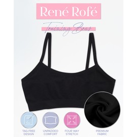 Rene Rofe Girls' Training Bras - 8 Pack 4-Way Stretch Seamless Comfort Cami Bralettes with Spaghetti Straps (Sizes: M-XL), Size Medium, White/Blush/Black/Heather Grey