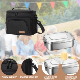 Occupaternm Cool Bag 9 L, Leak-proof Lunch Bag with 1 Lunch Box, Insulated Cooler Bag, Foldable Lunch Bag for Men and Women, Waterproof Thermal Bag, Capes for Work, Picnic (Black)
