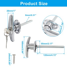 Bonsicoky Garage Door T-Handle Lock with 2 Keys, T-Handle Universal Replacement Lock for Garage Camper Door, Silver