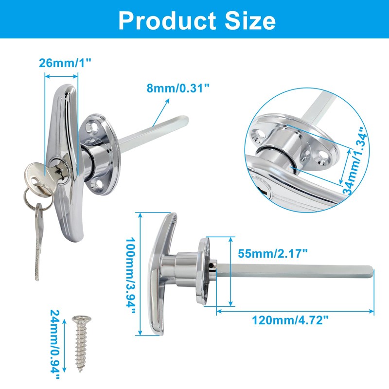 Bonsicoky Garage Door T-Handle Lock with 2 Keys, T-Handle Universal