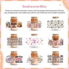 UV DTF Cup Wraps for 16 oz-9 Sheets Book Theme UV Stickers, 1 Sheet Mysterious Pattern UV DTF Transfer, Rub on Transfers Stickers for 16 oz Libbey Glasses Crafting