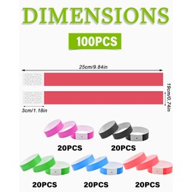 MYGLOAR Braccialetti per Iniziare Stampati Personalizzati in 5 Colori Diversi 19 x 255 mm Con Numeri - Confezione da 100 Braccialetti per PCS Fixed Braccialetti Autoadesivi Impermeabili per Feste