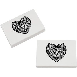 2 x 45mm 'Heart Shaped Cat Face' Erasers/Rubbers (ER00041465)