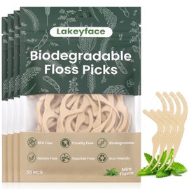 Lakeyface Palillos de hilo dental biodegradables de 200 unidades, palillos de hilo dental ecológicos de origen vegetal para adultos, palillos de hilo dental resistentes al desgarro con mangos anchos