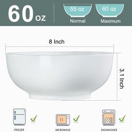 Zscera 60 oz Large Pho Soup Bowls, Large Ramen Bowls, Off-White Big Ceramic Bowls Set of 3, 8 Inch