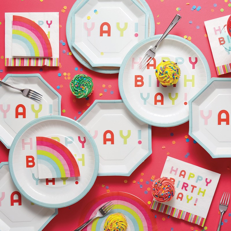 C.R. Gibson TW4-24076 Rainbow Disposable Paper Cocktail Napkins for Birthday