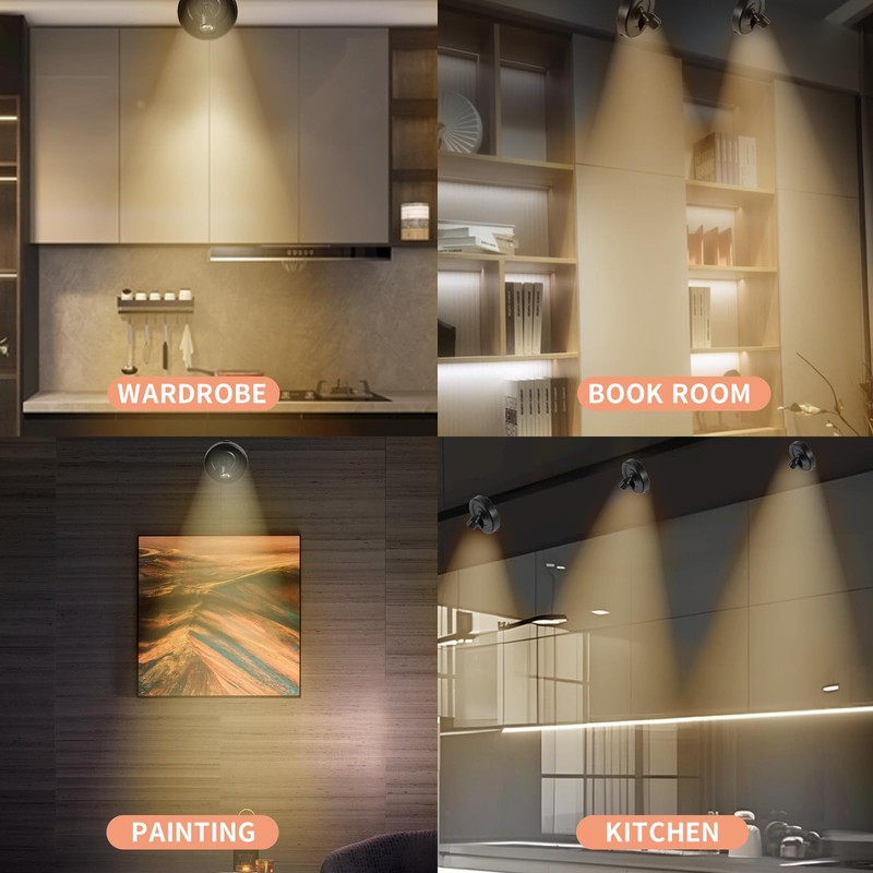 HOFUY 4-Pack Wireless LED Spotlight Battery Operated Picture Lights, Puck