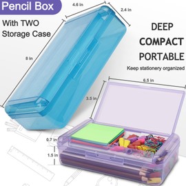 6 PCS Pencil Box,Double Layer Large Capacity Pencil Box,Hard Pencil Case with Snap-tight Lid, Plastic Pencil Box for Office School Supplies Pen Boxes,Storage Organizer for Gel Pens Erasers-Coloured