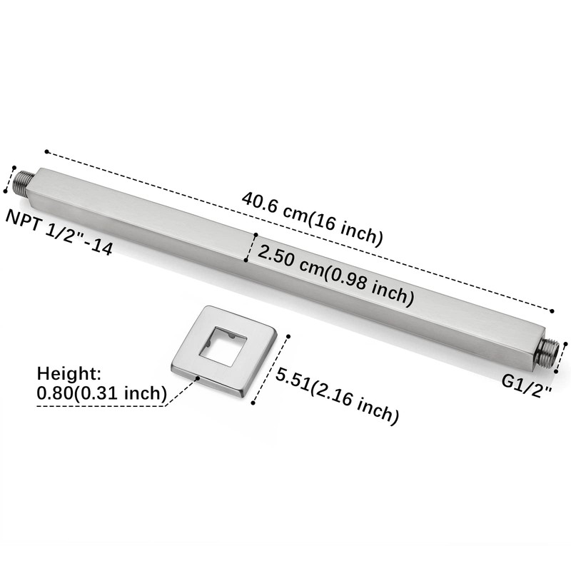 Anpean 16 Inch Square Ceiling Mounted Shower Arm and Flange