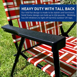 Lawn Chair Folding Steel Webbing Chaise Patio Lounger Seat Wood Handles Great for Camping, Beach, Fishing, Backyard, Stadium, Pool, Boating, Sports and Lawn 4 Pack Red