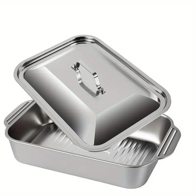 Stainless Steel Baking Pan with Lid, 1 Count Non-stick Rectangular