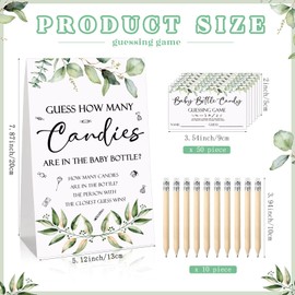 62 Pcs Baby Shower Games Guess How Many Candies Are in the Jar Game Sign Greenery Game Sign 50 Small Guessing Games 10 HB Pencils and 1000 ml Milk Bottle for Baby Shower Gender Reveal Party Favors