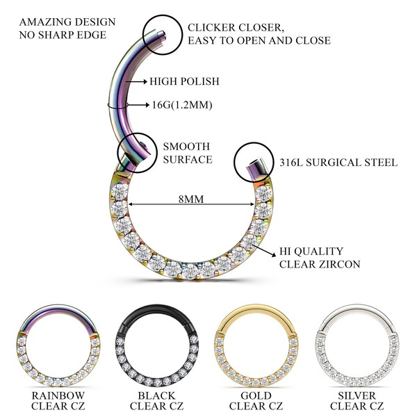 AVNIS Nose Rings for Women, Cubic Zirconia, Cubic Zirconia