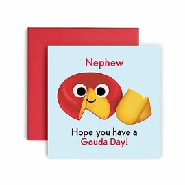 Huxters Birthday Cards for Men - Gouda to Me Birthday Funny Birthday Card for him Nephew - Funny Birthday Day Card for Best Friend Fun Happy Birthday - 14.8cm (Nephew)