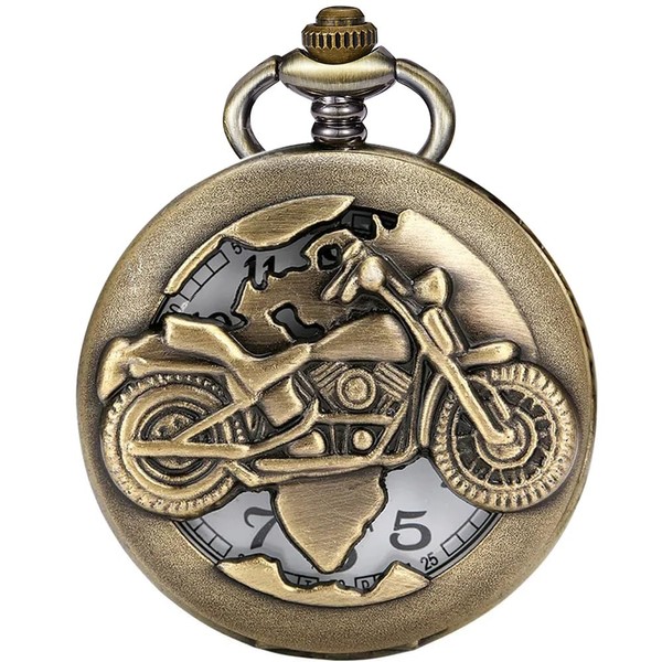 Tiong Punk Motorcycle Pocket Watch Hollow Quartz Bronze Pocket Watch