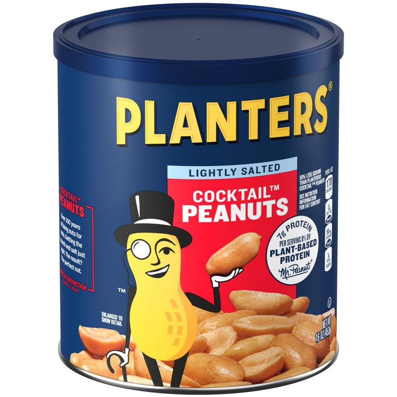 PLANTERS Dry Roasted Peanuts, Plant-Based Protein, Lightly Salted, Peanut Snack,
