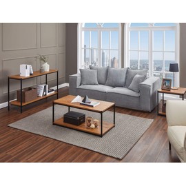 Caffoz Brooklyn Series Industrial Console Table, Modern Rustic Wood Accent Laptop Table Sofa Table with Storage Shelf Metal Frame for Hallway Entryway Living Room Bedroom, Oak Brown