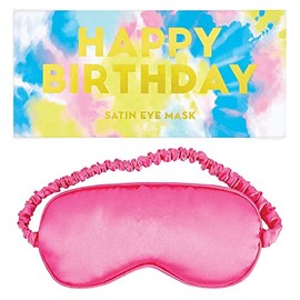 Slant Collections Bright Pink Satin Eye Mask Gift Box Set, One Size Fits Most, Happy Birthday