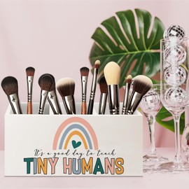 URLLUAE Teacher Appreciation Gifts, Boho Rainbow Teacher Wooden Pen Pencil Holder for Office Desk, Back to School Supplies Gifts for Teachers, It's a Good Day to Teach Tiny Humans