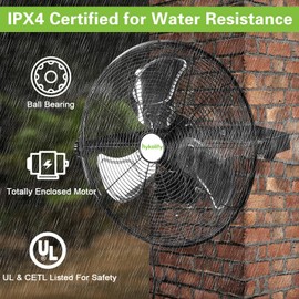 4300 CFM 18 in. Outdoor Wall Mount Fan, 3-Speed Industrial Grade High Velocity Outdoor Fans, Black Waterproof Wall Fan for Patio, Garage, Commercial, and Gazebo- UL Listed