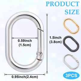 STSTR 3 PCS Oval Spring Ring Clips, Gold/Silver/Black Metal Keyring Purse Clip, Heavy Duty Opening O Ring Carabiner for Keychains, Buckle Clasp for Backpacks, Purse, Keys, Bag Strap (1.5 x 0.95 Inch)