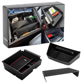 x xotic tech Interior Center Console Black Storage Organizer + Dashboard Hidden Insert Tray + Armrest Box Drawer Coin Container Case w/Red Edge Pad, Compatible with Honda CRV 2023 2024 2025