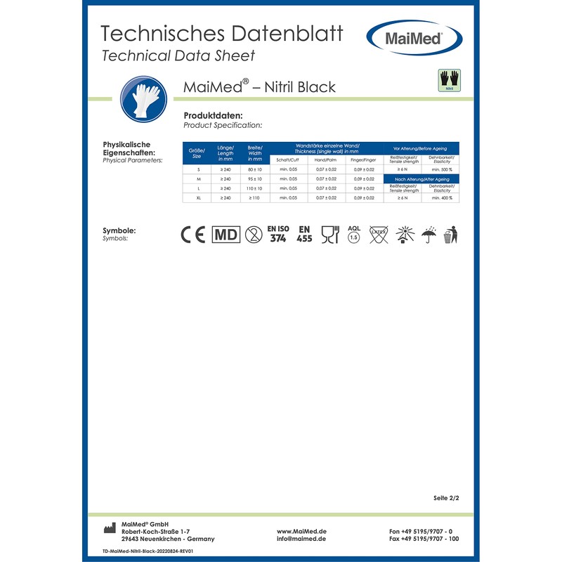 MaiMed Nitrile Black Disposable Gloves, Powder-Free, Pack of 100, S