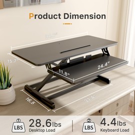 JOY worker Standing Desk Converter, 35" Wide Height Adjustable Sit Stand Up Desk Riser with Keyboard Tray, Desktop Workstation Riser for Home Office Computer Laptop, Particle Board, Black