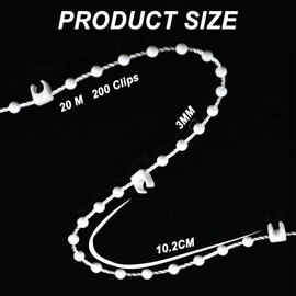 Pence & Moon Collective 20 Meter 200 Clips Vertical Blind Chain, Vertical Blinds Repair Parts for 3.5 Inch/ 89 mm Slats