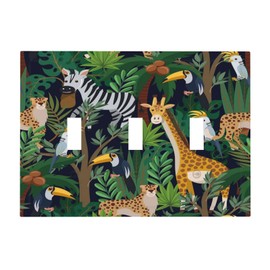Wpshijia Cartoon Animal Zebra Leopard Giraffe Bird Leaf 3 Gang Nursery Light Switch Covers Decorative Triple Toggle Wall Plate Electrical Faceplate Switchplate for Kidroom Bedroom Decor