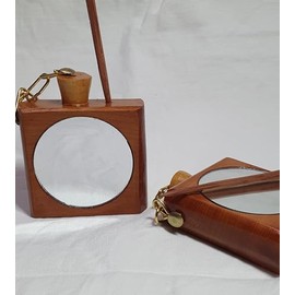 Aker Fassi Arabic Moroccan Eyeliner Wooden Mirror Box - Natural Egyptian Handmade Eyeliner Powder