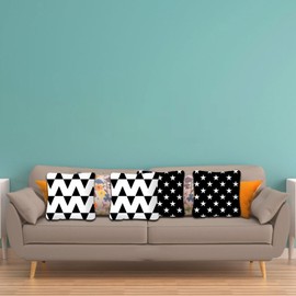 Betadistor Soft Pillow Case Covers Set of 4, Geometric Pattern Cushion Covers for Couch Sofa Bed Home Decorative 45 X 45cm, Black Triangle Five-pointed Stars, 504-0073