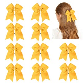 CN Girls Cheer Bow with Ponytail Holder for Cheerleading Girl Pack of 10 Yellow