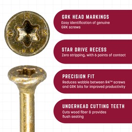GRK Fasteners R4™ #10 x 4 Inch, Multi-Purpose Framing Screws, 270 PCS, Rust Resistant Climatek™ Coating, Outdoor Fencing and Deck Screws, Fast Bite Tip, Star Drive Recess, T-25 Bit Included, Gold