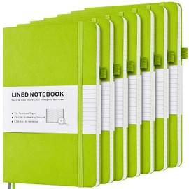 MALEDEN 7 Pack Lined Journal Notebook, Hardcover PU Leather Notebook for Men Women, 100 GSM Thick Numbered Pages with Index Content, Inner Pockets, Bookmarks, A5 Ruled Writing Journal Bulk (Green)