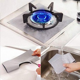 Gas Stove Liners, 6 pcs/Set Reusable Fiberglass Gas Stove Protector Protective Mat Pad Non Stick Gas Range Stove Top Covers Kitchen Tool(Silver)