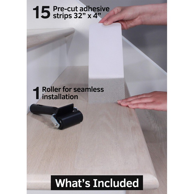 FINEHOUS 32"x4" Non-Slip Stair Treads Tape (15-Pack) - Clear Anti-Slip