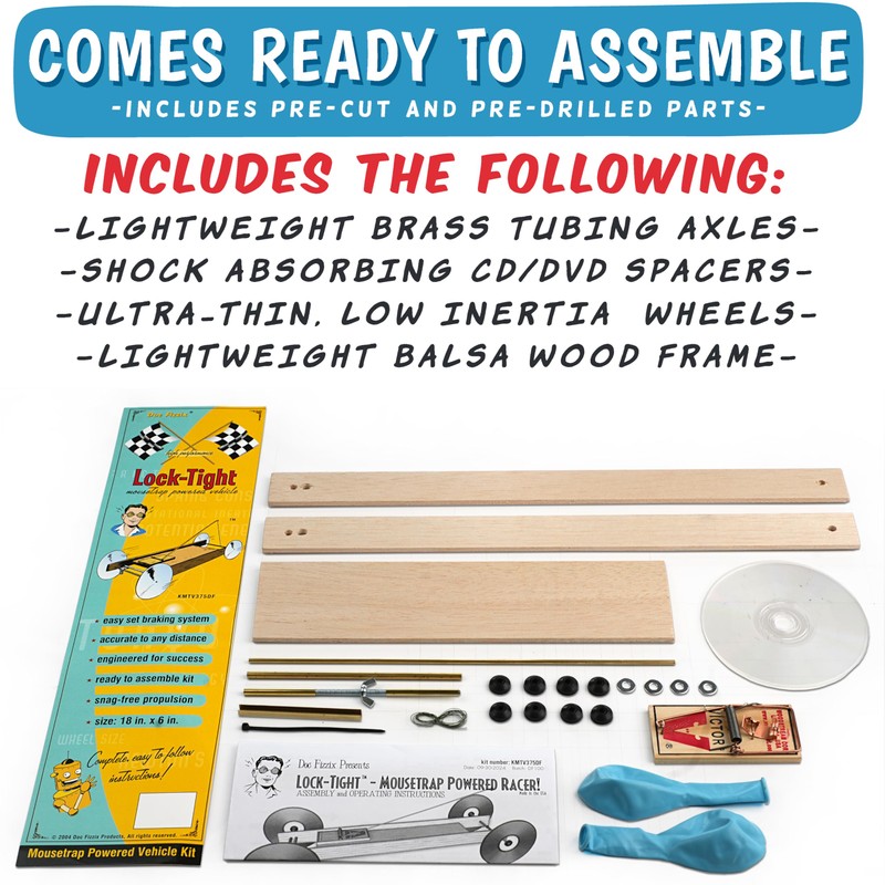 Doc Fizzix Lock-Tight Mousetrap Car Kit: with high-tech Braking System