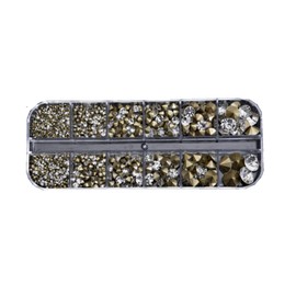 V Cut Stone Crystal Size Color Mix Round Case QT-029 (Crystal Box)