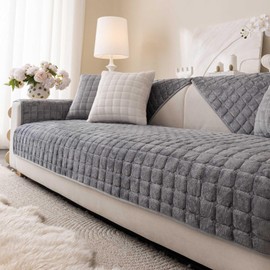 Aucrovee Velvet Washable Couch Cover for Pets Dogs, Non Slip Sectional Sofa Covers for 3 Cushion Couch Sofa L Sharped Sofa Slipcovers, Furniture Protector (1 PCS 36"x63", Dark Grey)