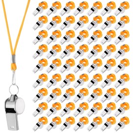 HANLANXUE 100 Pack Stainless Steel Whistles Bulk with Lanyard, Loud Crisp Sound Metal Referee Whistle for Coaches, Sports Officials, Emergency Outdoor Safety with Clip