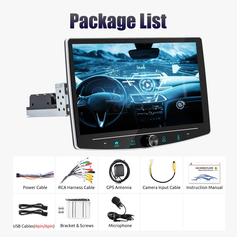 ESSGOO 1DIN 10" 360° Rotatable Car Stereo Touchscreen Screen Bluetooth