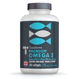 Transforme Omega 3 Fish Oil 2000mg, 2 x 1000mg Capsules High Strength Serving 660mg EPA and 440mg DHA, 240 Omega 3 Fatty Acids Softgels Supporting Heart, Brain and Eye Health, 4 Month Supply from Transforme