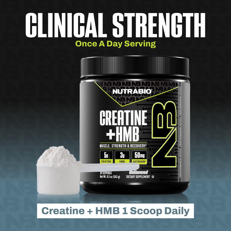NutraBio Creatine + HMB- Creatine Monohydrate with HMB Powder for