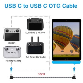 1FT USB C to USB C Remote Controller Cable for IPhone 17/16/15, DJI Mavic 3, Mini 2/3/Mini 4 Pro/5 Pro, Air 2S, Mavic Air 2, DJI RC-N1, RC Pro to Phone/Tablet Cable 90 Degree OTG Data Cord Accessories