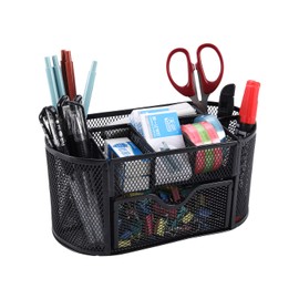 EasyPAG Office Mesh Desk Tidy Versatile Stationery Storage Desktop Organiser Pen Holder with Drawer,Black